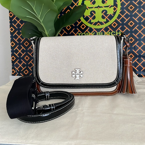 New, tory burch thea canvas flap crossbody brown 156051 - Picture 3 of 15